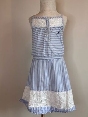 Nautica Blue and White Striped Eyelet Sundress for Girls